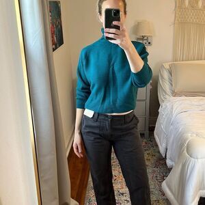 Chicwish Green Rib Knit Turtleneck Cropped Sweater Size Medium‎